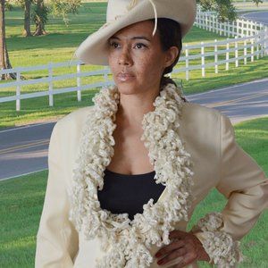 Beige Blazer with Fringe Trim
